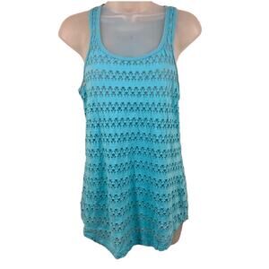 Maurices Y2K 90s Racerback Tank Top Sz M Blue Cutouts Sheer Mesh Open Knit Net